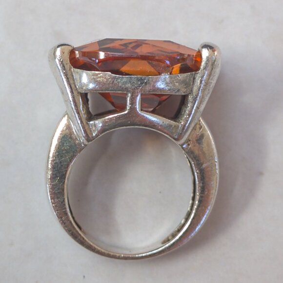 Massive Sterling Silver Amber Glass Statement Ring Size 7.25 - Picture 8 of 15